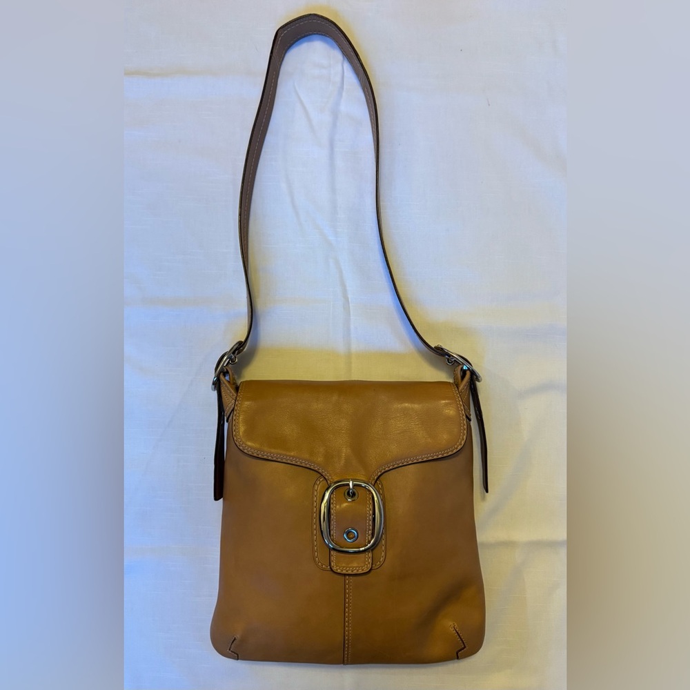 Vintage Coach Bleecker Tan Leather Crossbody Messenger Bag with Silver Hardware